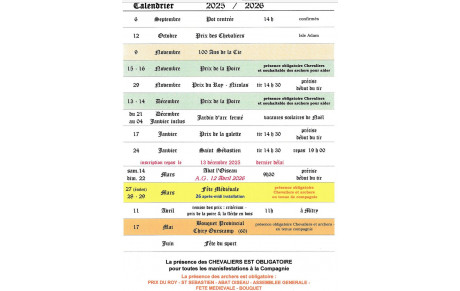 Le calendrier 2025 / 2026 de la Compagnie
